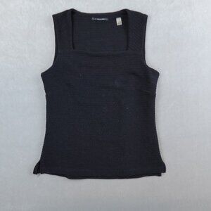Tahari Top Black Square Neck Sleeveless Ribbed Stretch